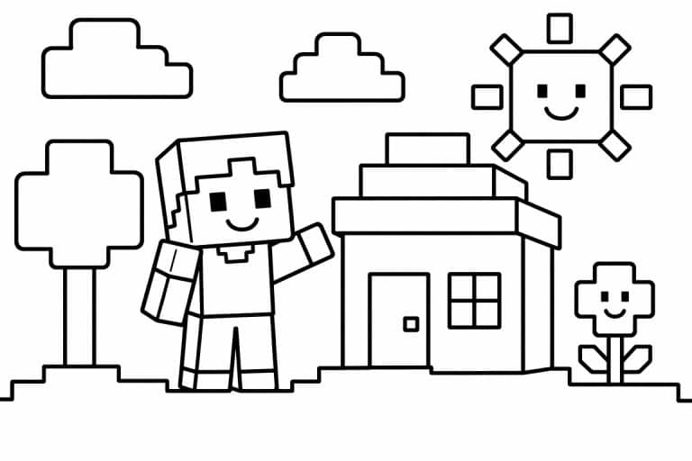 Blockwelt Haus - Ausmalbild ab 2 Jahren