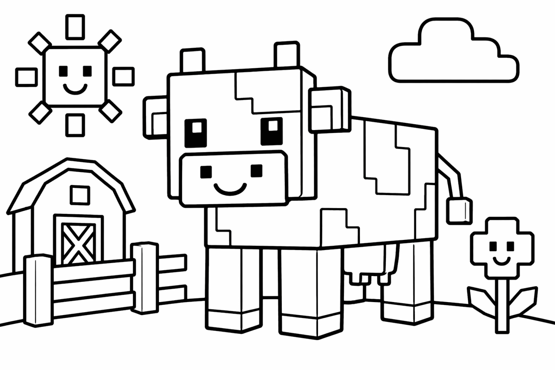 Blockwelt Kuh - Ausmalbild ab 2 Jahren