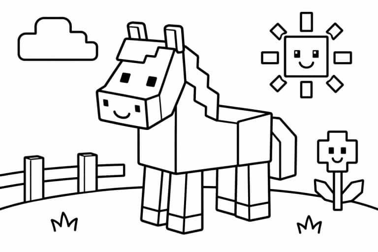 Blockwelt Pferd - Ausmalbild ab 2 Jahren