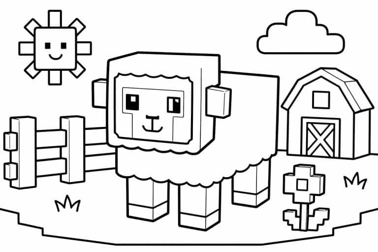 Blockwelt Schaf - Ausmalbild ab 2 Jahren
