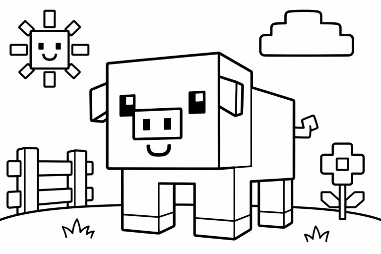 Blockwelt Schwein - Ausmalbild ab 2 Jahren