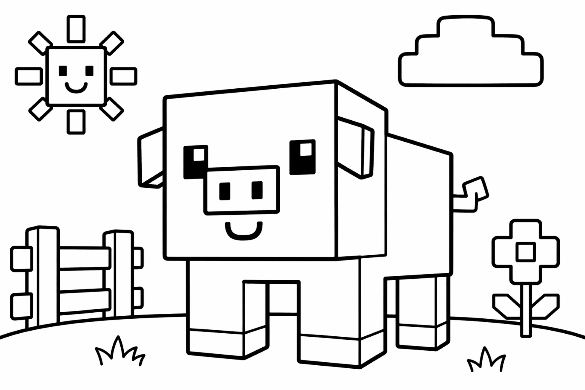 Blockwelt Schwein - Ausmalbild ab 2 Jahren