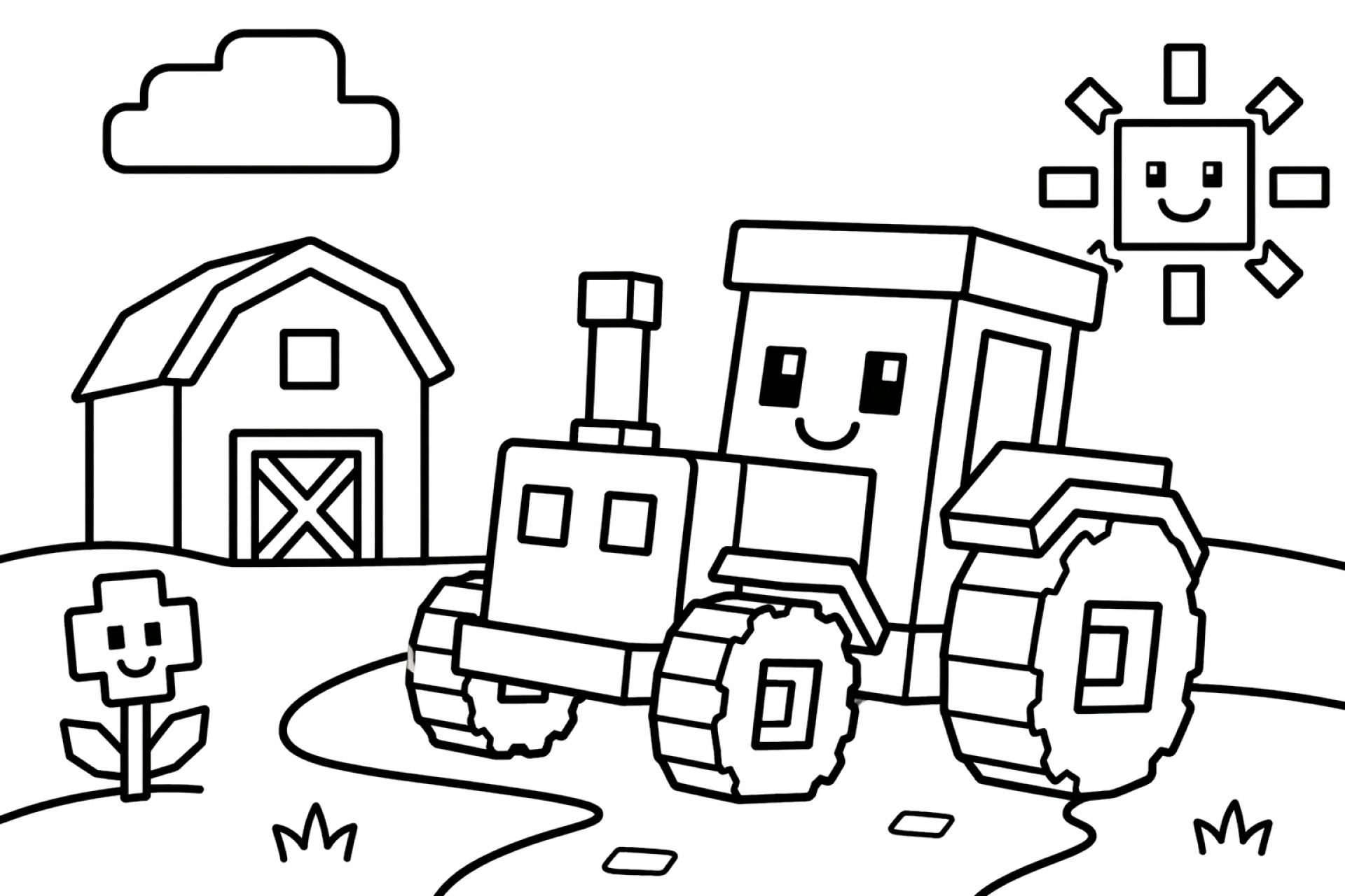 Blockwelt Traktor - Ausmalbild ab 2 Jahren