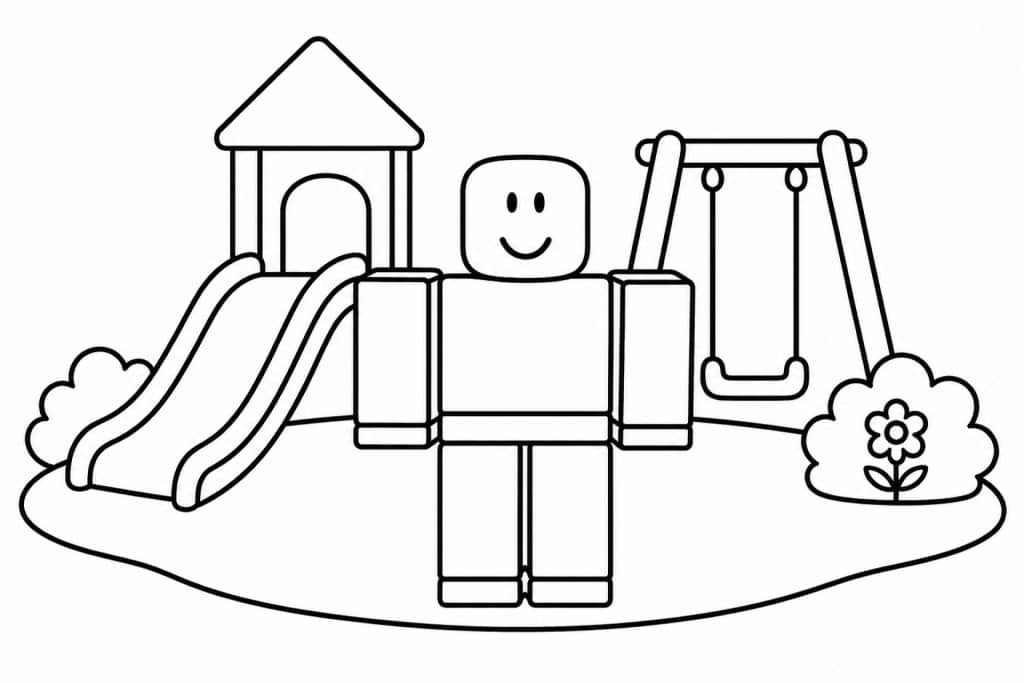 Bloxwelt Figur auf dem Spielplatz - Ausmalbild ab 2 Jahren