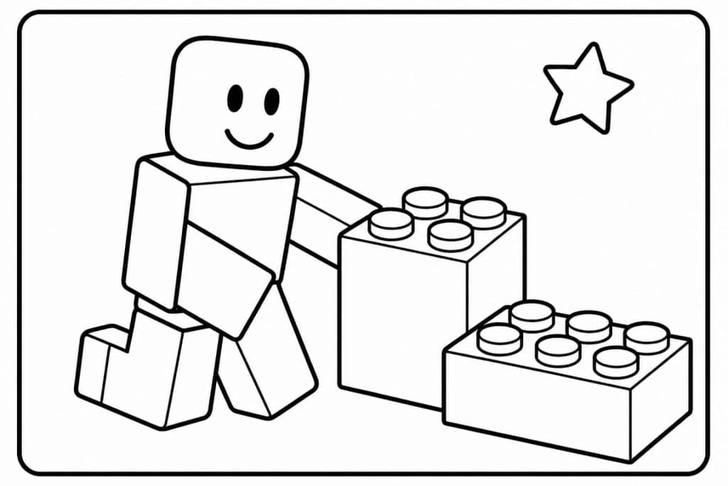 Bloxwelt Figur mit Bausteinen - Ausmalbild ab 2 Jahren