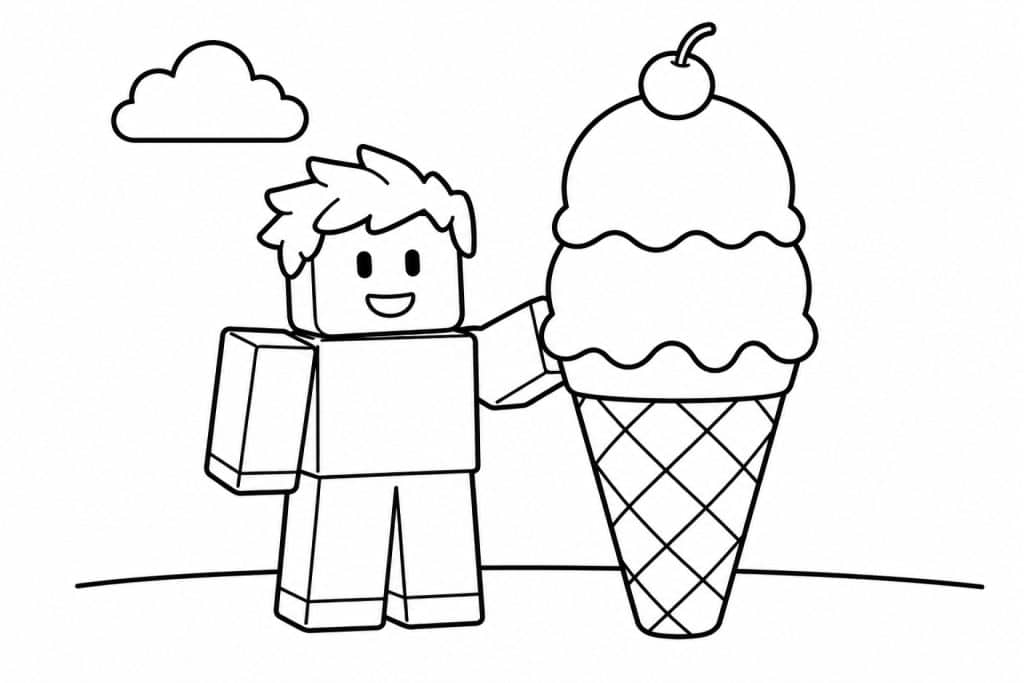 Bloxwelt Figur mit großem Eis - Ausmalbild ab 2 Jahren
