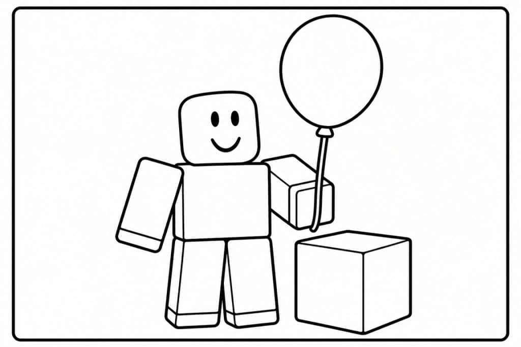 Bloxwelt Figur mit Luftballon - Ausmalbild ab 2 Jahren