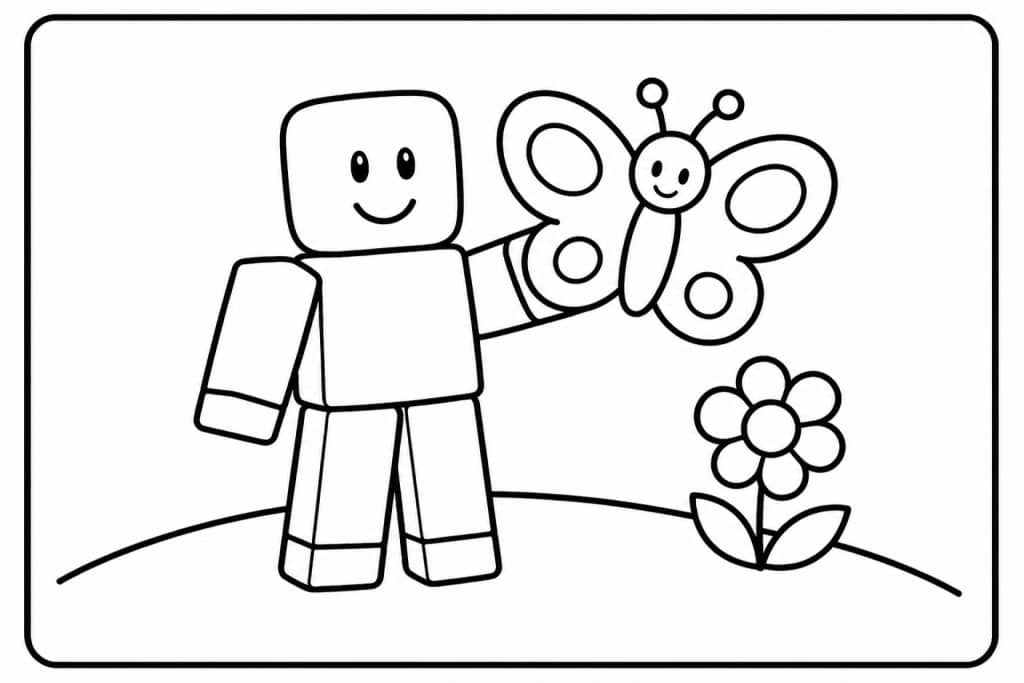 Bloxwelt Figur mit Schmetterling - Ausmalbild ab 2 Jahren