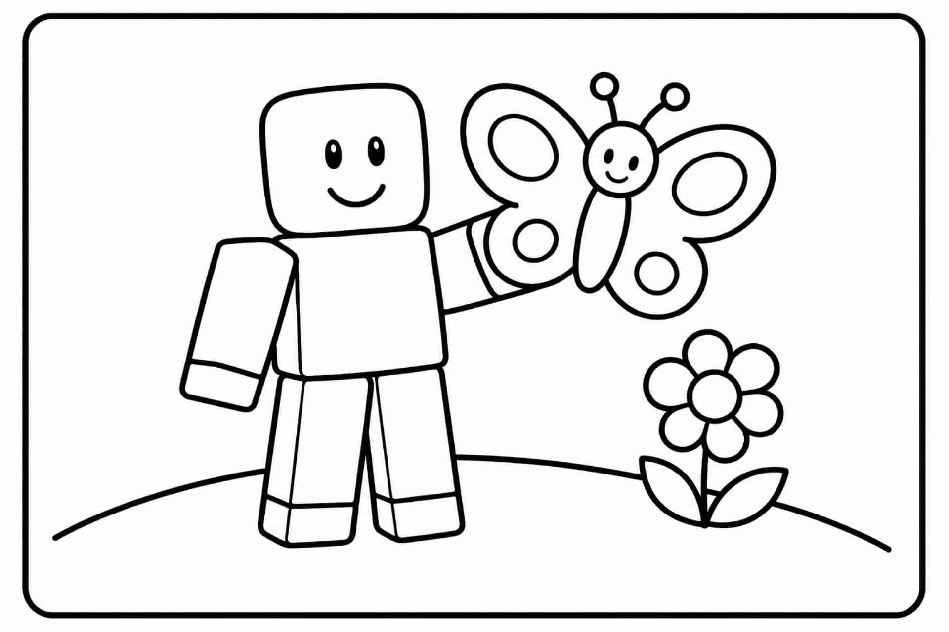 Bloxwelt Figur mit Schmetterling - Ausmalbild ab 2 Jahren
