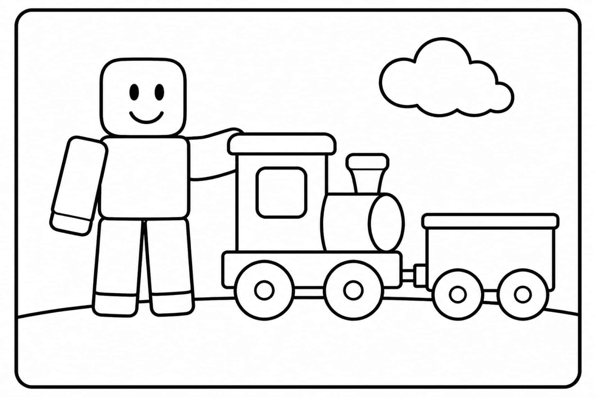 Bloxwelt Figur mit Spielzeugzug - Ausmalbild ab 2 Jahren