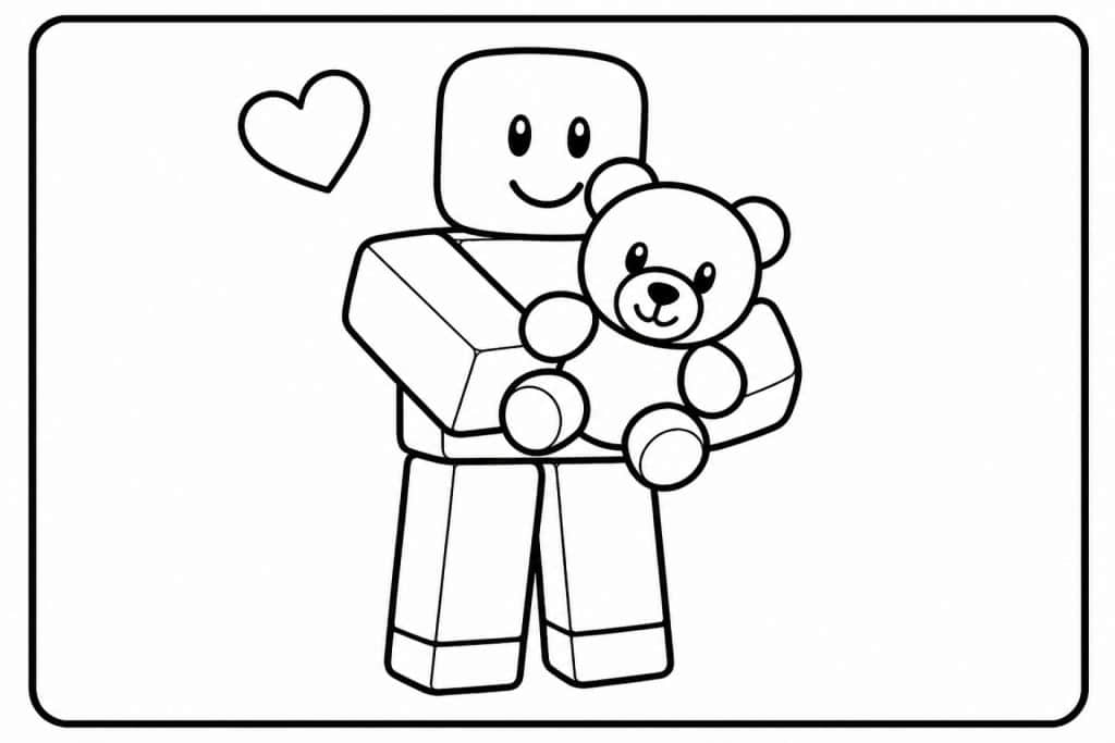 Bloxwelt Figur mit Teddy - Ausmalbild ab 2 Jahren