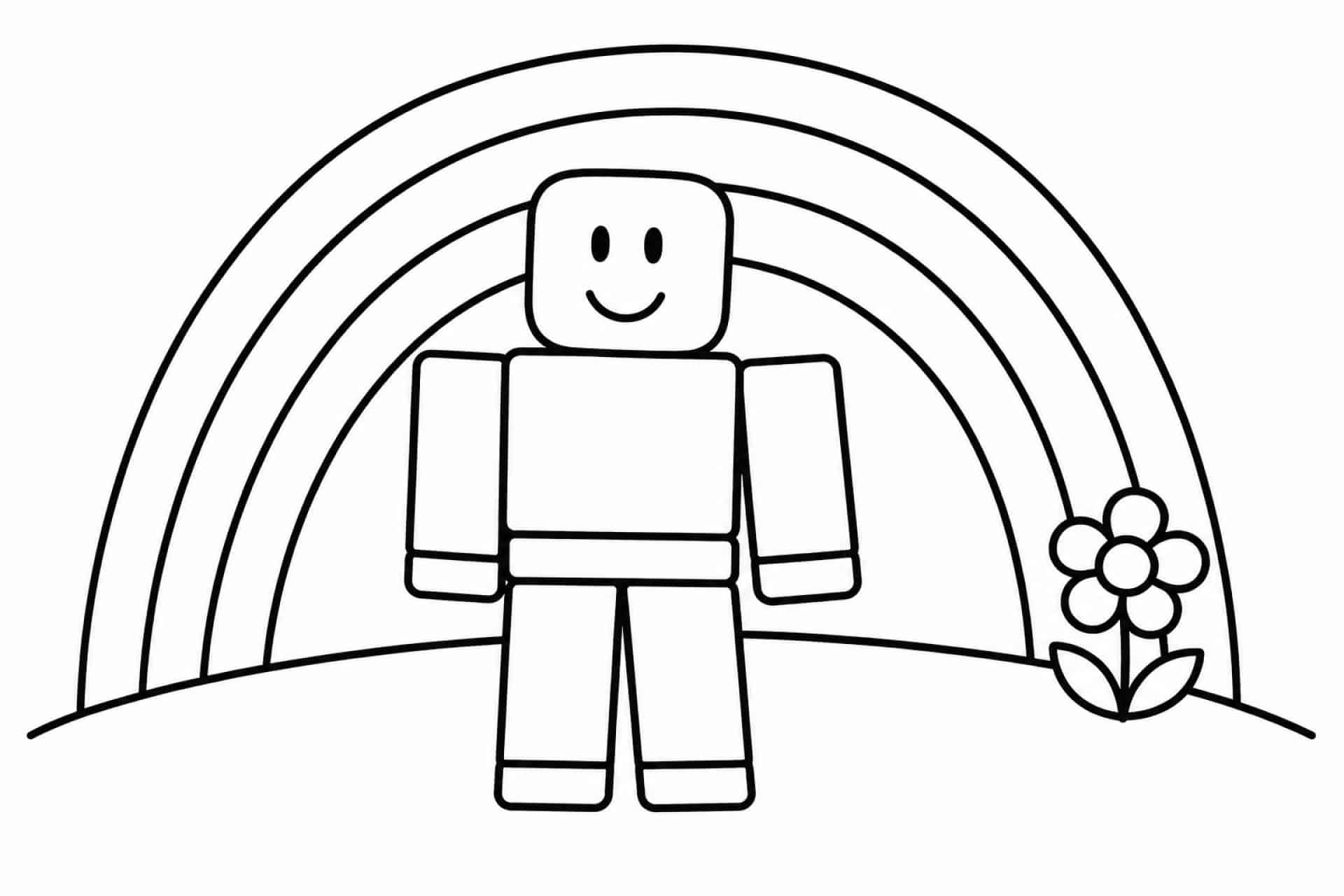 Bloxwelt Figur vor Regenbogen - Ausmalbild ab 2 Jahren