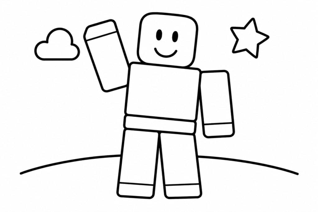 Bloxwelt Figur winkt fröhlich - Ausmalbild ab 2 Jahren
