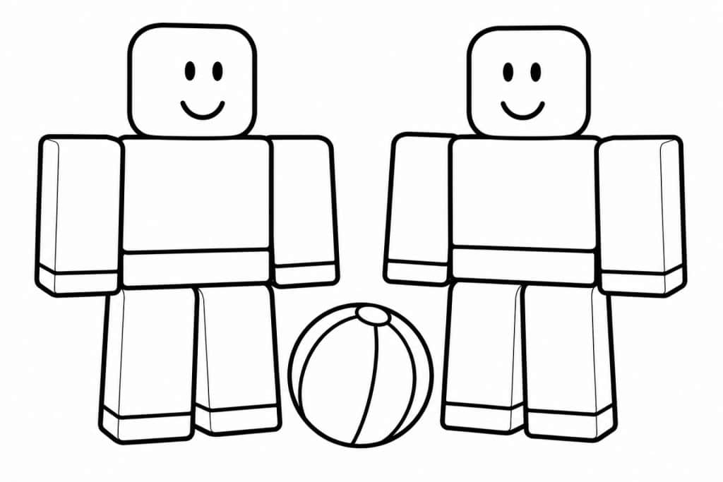 Zwei Bloxwelt Freunde mit Ball - Ausmalbild ab 2 Jahren