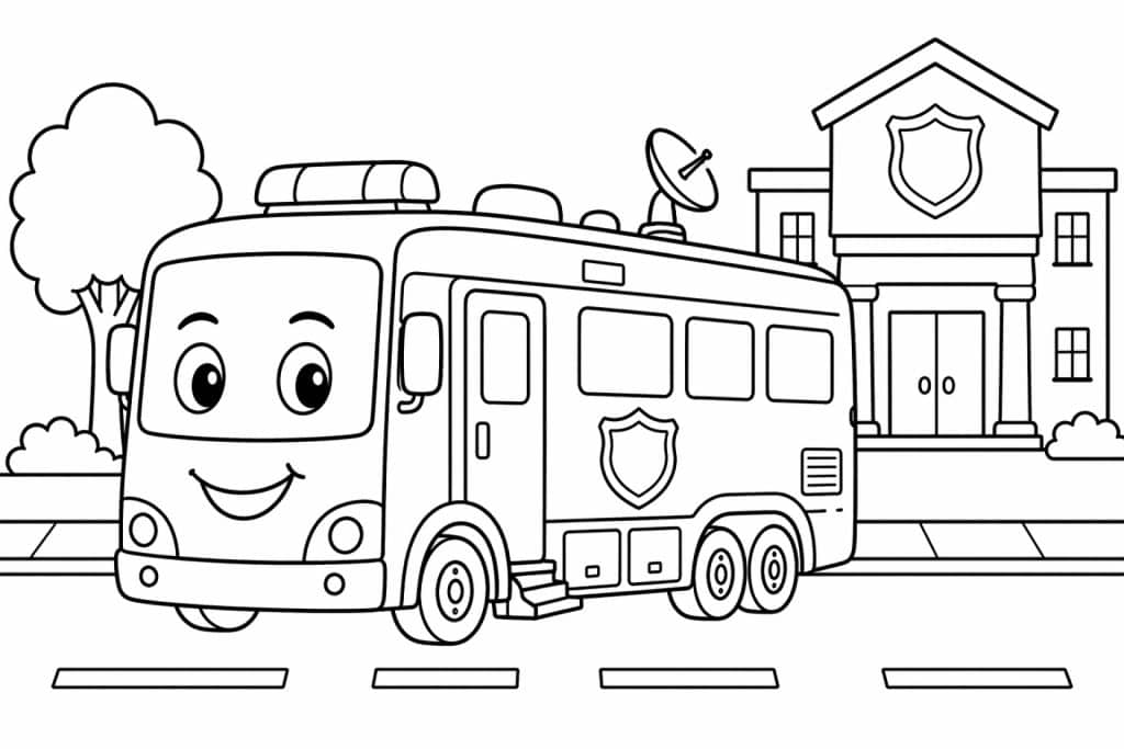 Polizei-Einsatzbus - Ausmalbild ab 4 Jahren
