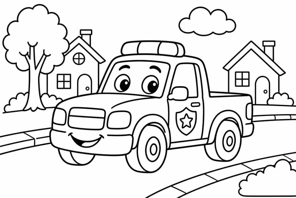 Polizei-Pick-up - Ausmalbild ab 4 Jahren