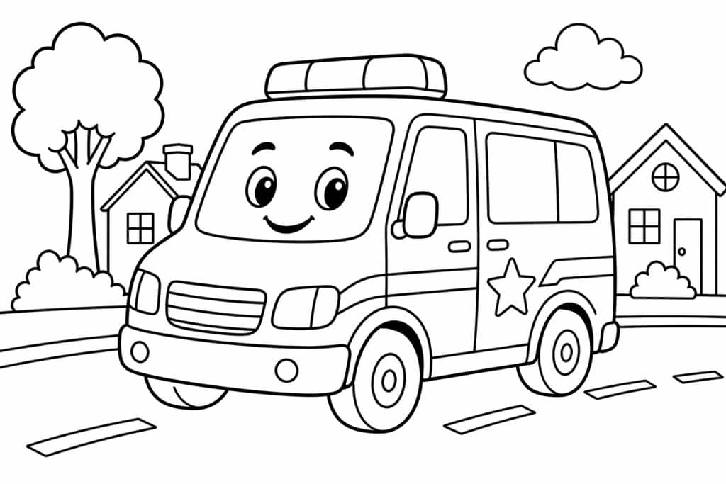 Polizeibus - Ausmalbild ab 4 Jahren
