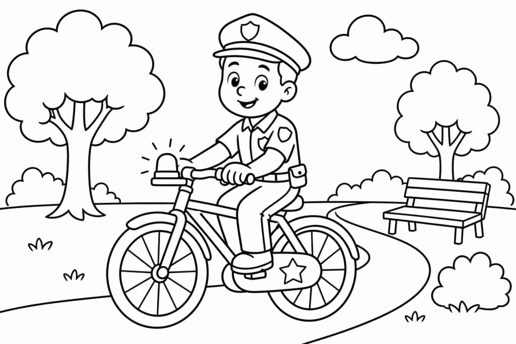 Polizeifahrrad - Ausmalbild ab 4 Jahren