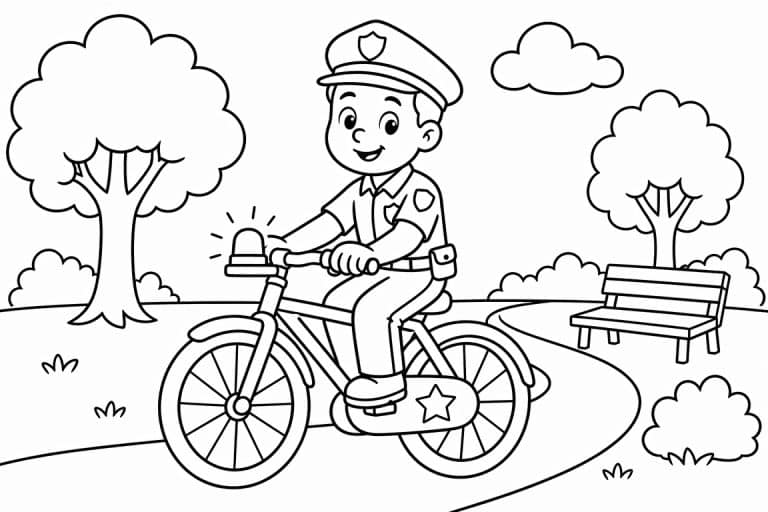 Polizeifahrrad - Ausmalbild ab 4 Jahren