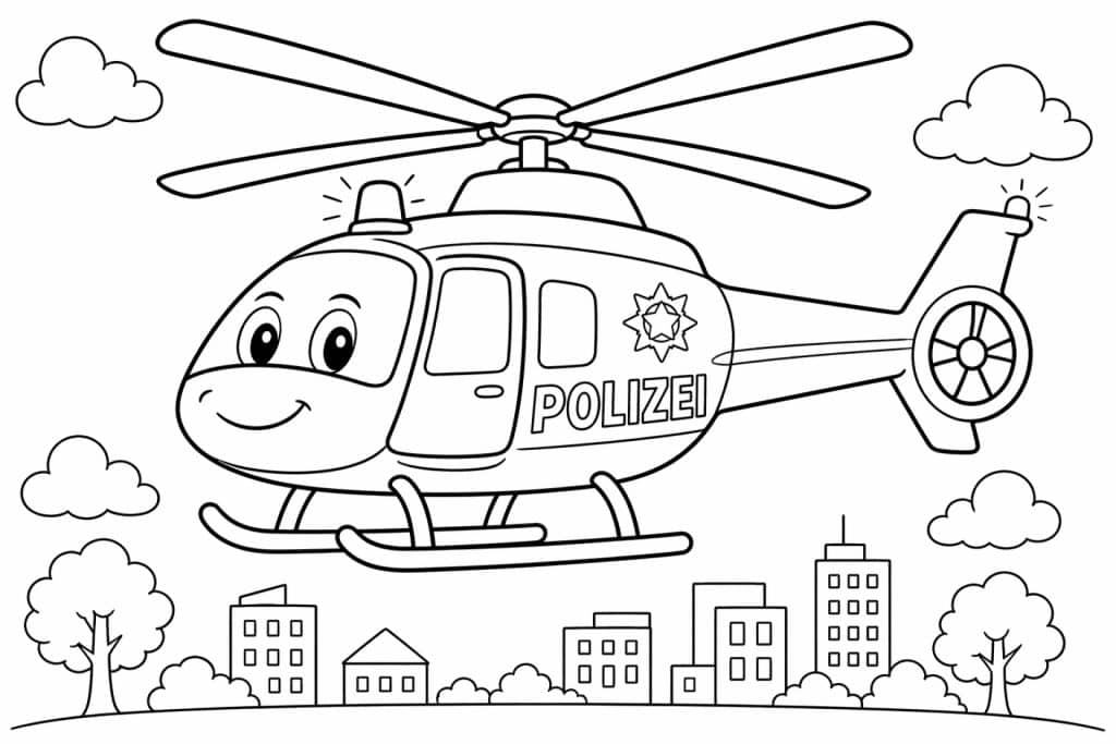 Polizeihubschrauber - Ausmalbild ab 4 Jahren