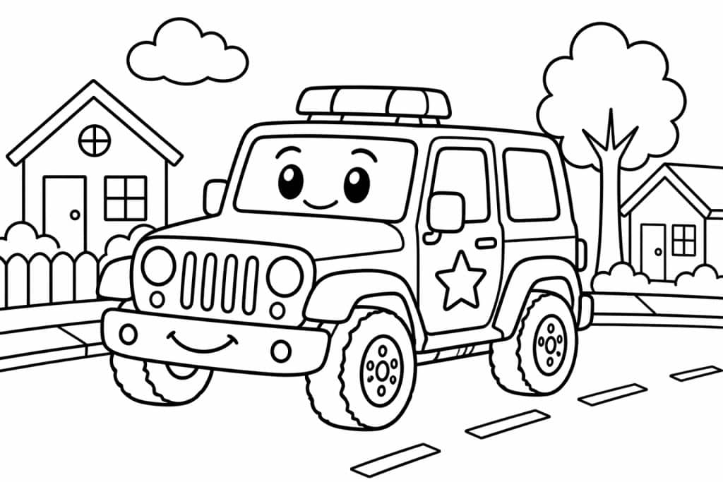 Polizeijeep - Ausmalbild ab 4 Jahren