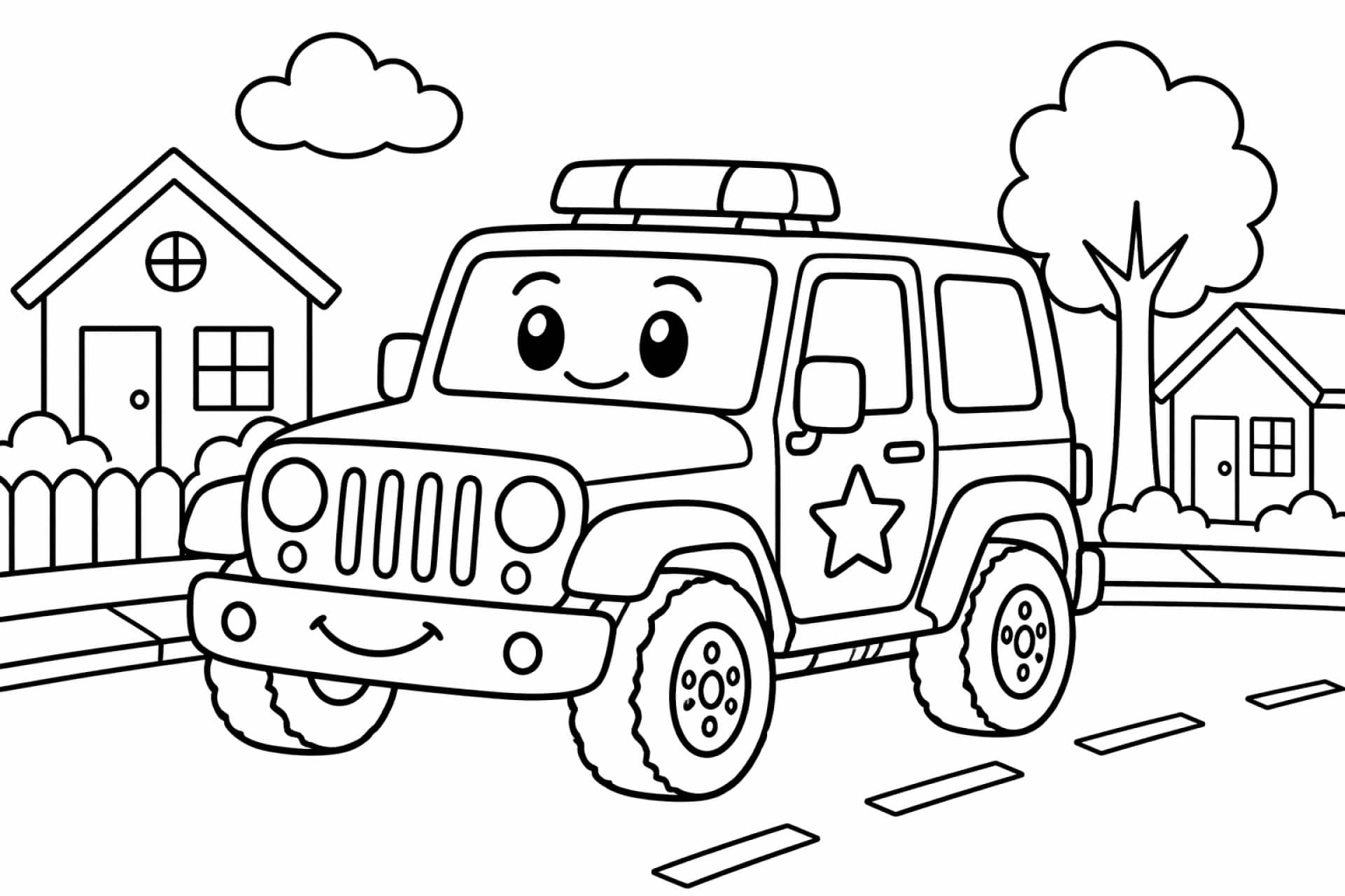 Polizeijeep - Ausmalbild ab 4 Jahren