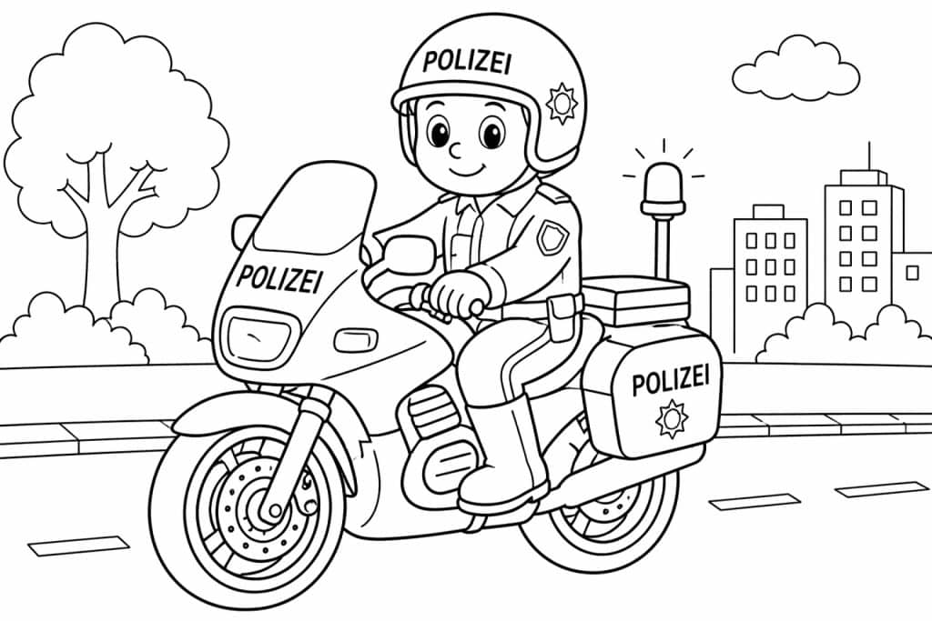Polizeimotorrad - Ausmalbild ab 4 Jahren