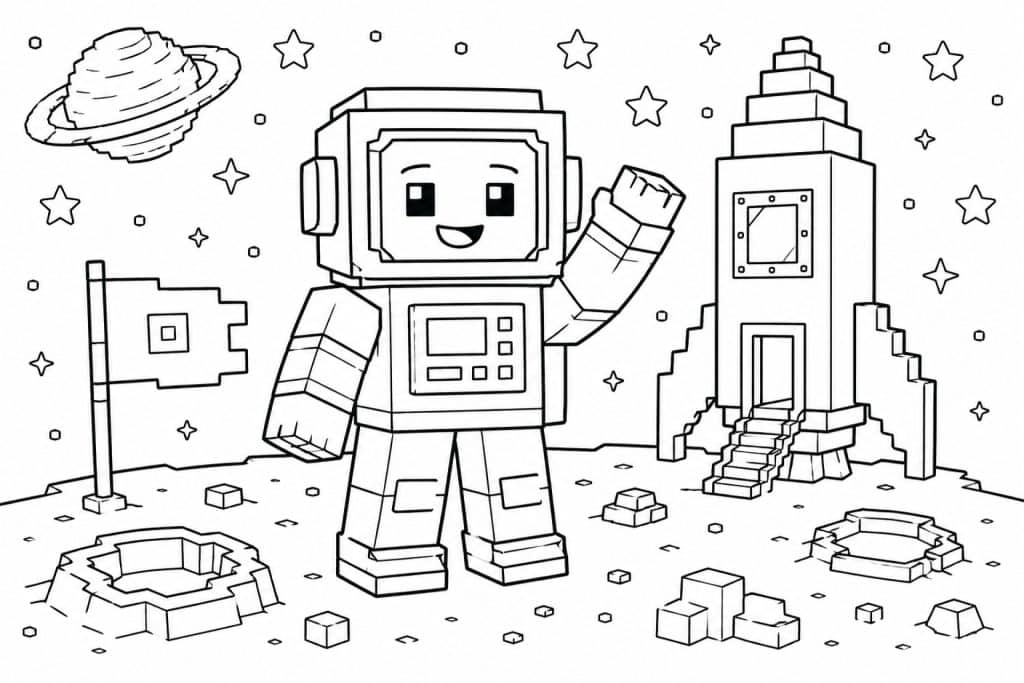 Blockwelt Astronaut - Ausmalbild ab 4 Jahren