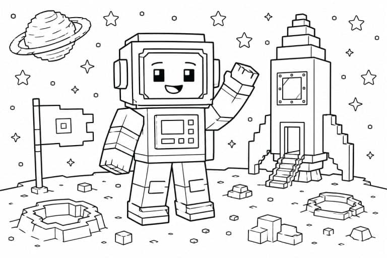 Blockwelt Astronaut - Ausmalbild ab 4 Jahren
