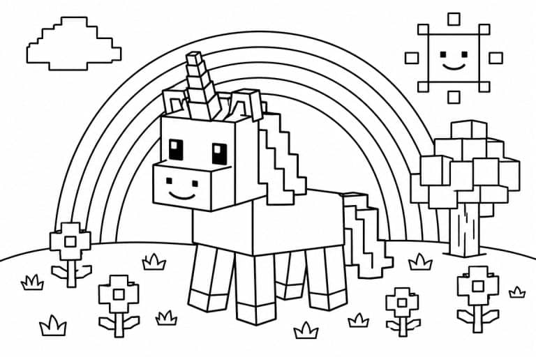 Blockwelt Einhorn - Ausmalbild ab 4 Jahren