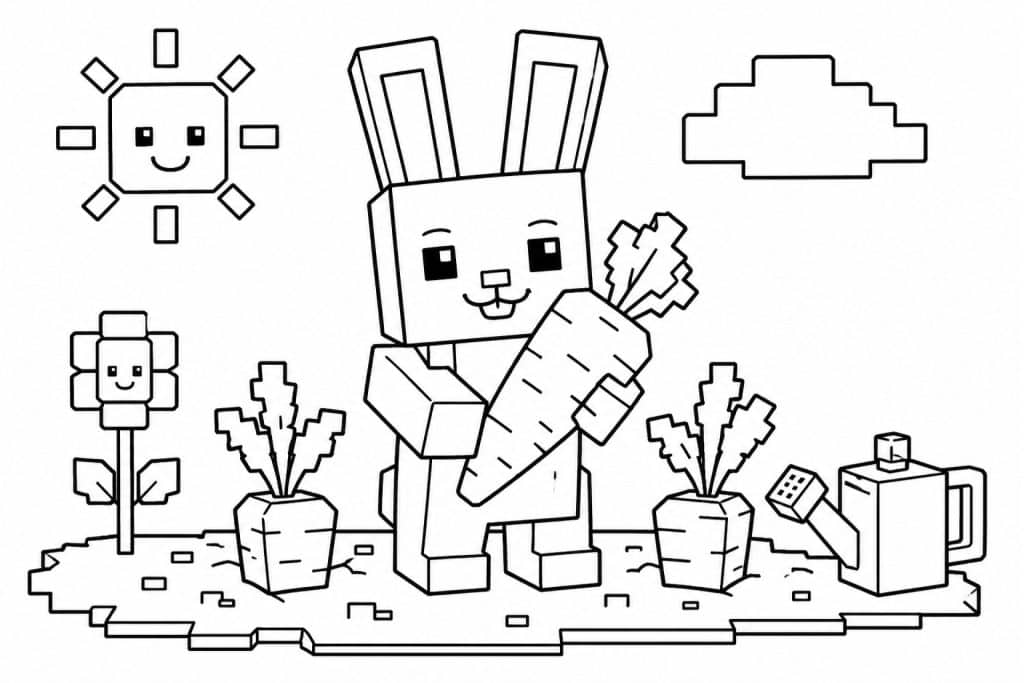 Blockwelt Hase im Gemüsegarten - Ausmalbild ab 4 Jahren