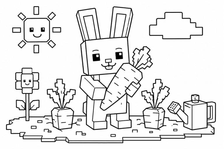 Blockwelt Hase im Gemüsegarten - Ausmalbild ab 4 Jahren