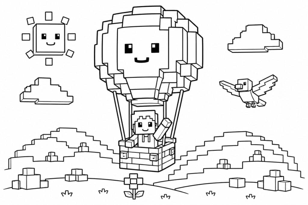 Blockwelt Heißluftballon - Ausmalbild ab 4 Jahren