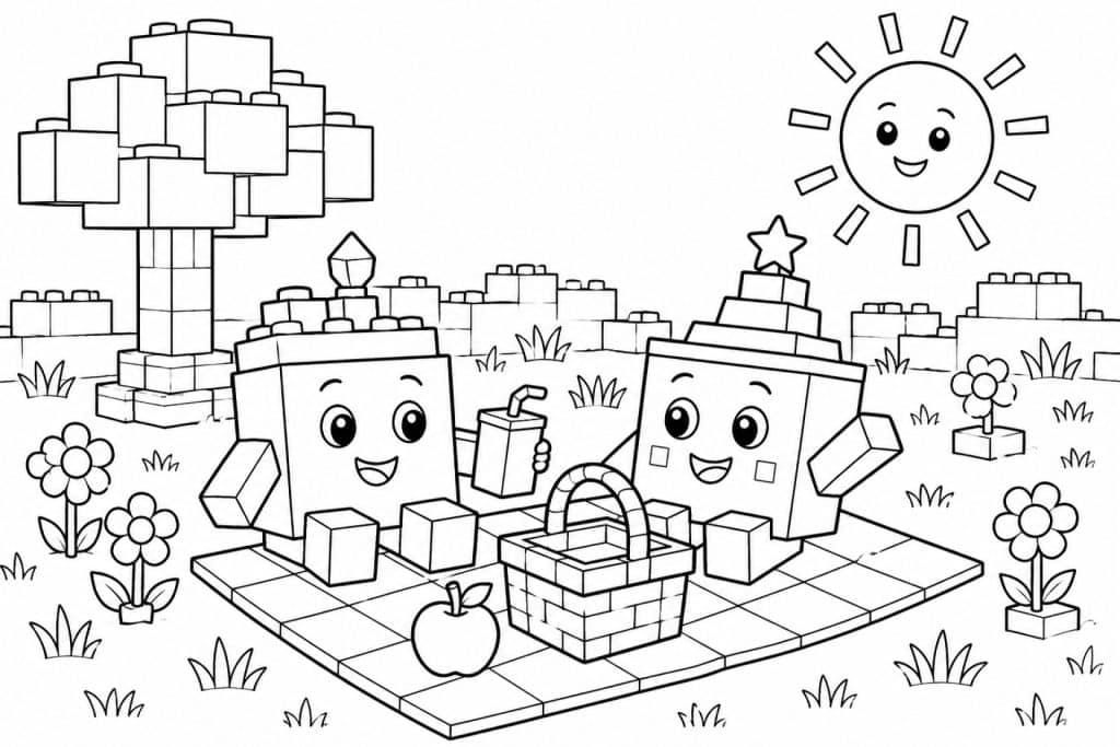 Bloxwelt Picknick im Park - Ausmalbild ab 4 Jahren