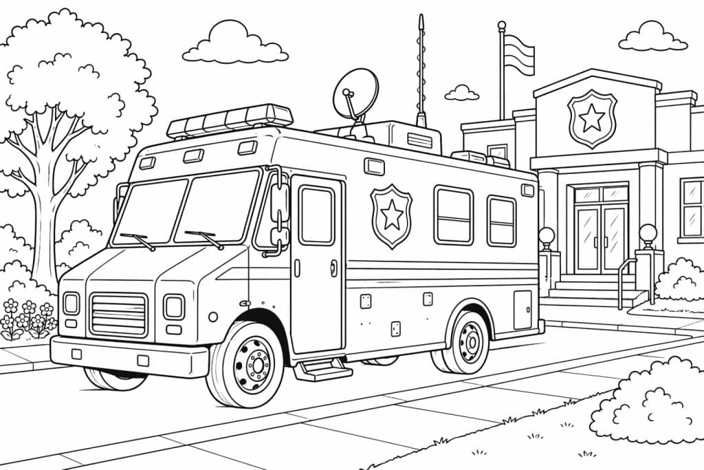 Polizei-Kommandowagen - Ausmalbild ab 6 Jahren