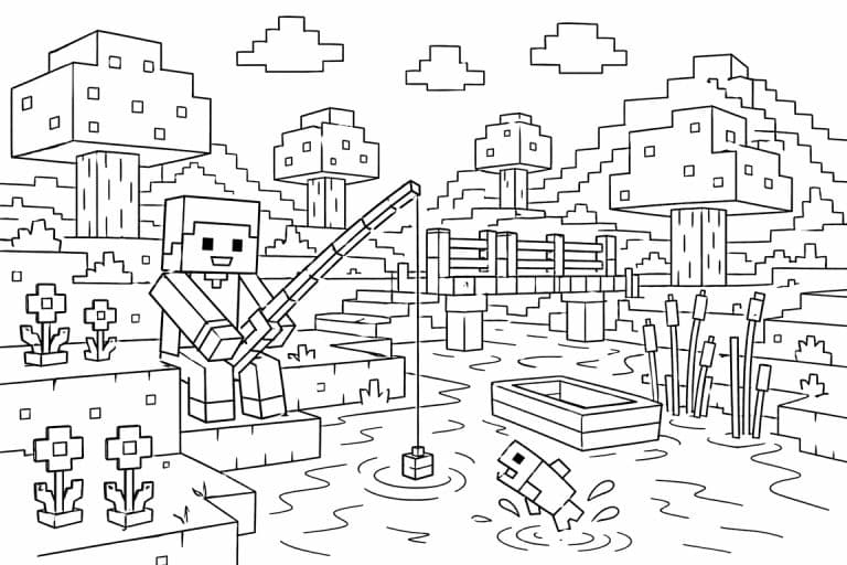 Blockwelt Angelspaß - Ausmalbild ab 6 Jahren