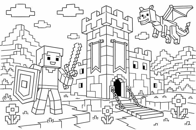 Blockwelt Burg Abenteuer - Ausmalbild ab 6 Jahren
