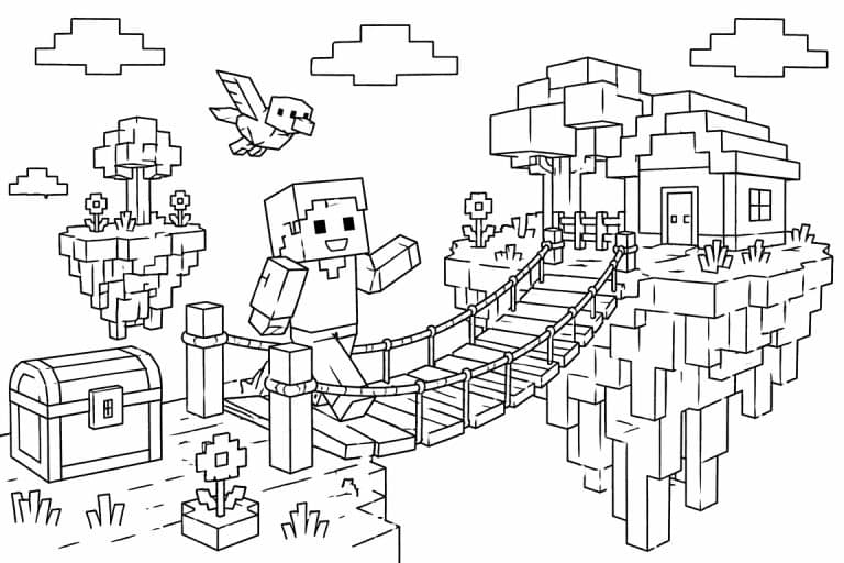 Blockwelt Himmelsinsel - Ausmalbild ab 6 Jahren