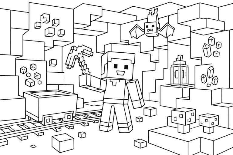 Blockwelt Minenabenteuer - Ausmalbild ab 6 Jahren