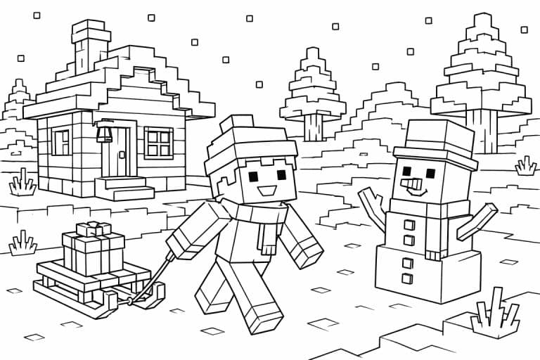 Blockwelt Winterspaß - Ausmalbild ab 6 Jahren