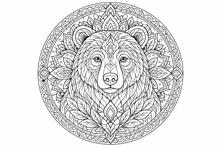 Bärenkopf-Mandala - Ausmalbild ab Erwachsene