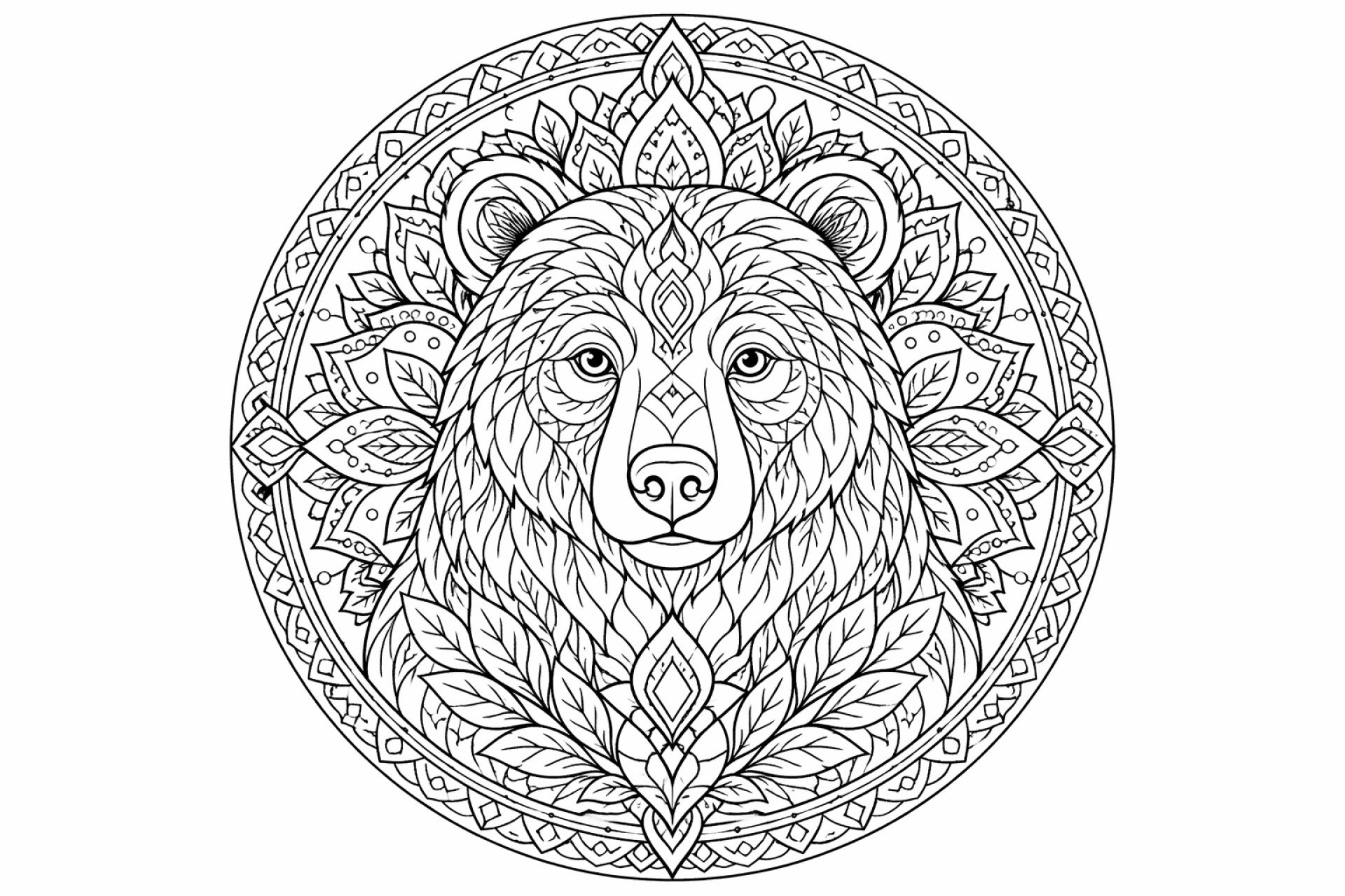 Bärenkopf-Mandala - Ausmalbild ab Erwachsene