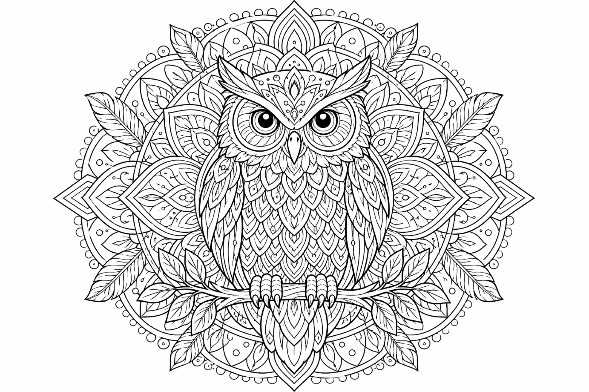 Eulen Mandala - Ausmalbild ab Erwachsene