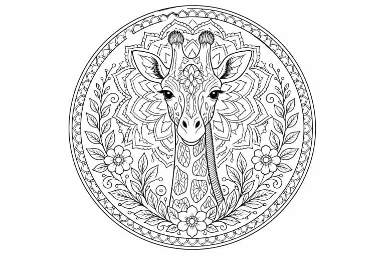 Giraffenblüten-Mandala - Ausmalbild ab Erwachsene