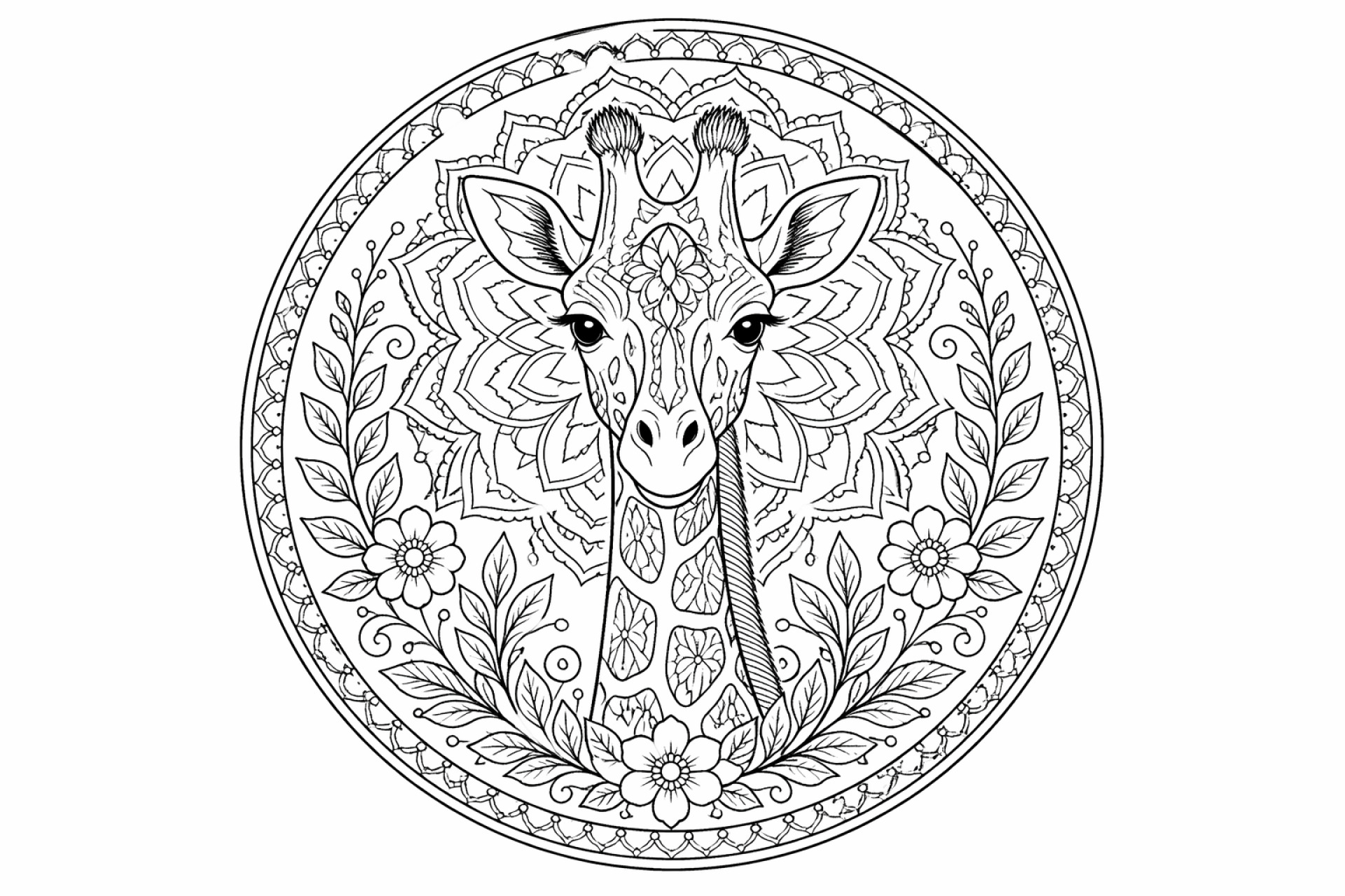 Giraffenblüten-Mandala - Ausmalbild ab Erwachsene