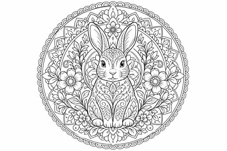 Hasenblüten-Mandala - Ausmalbild ab Erwachsene