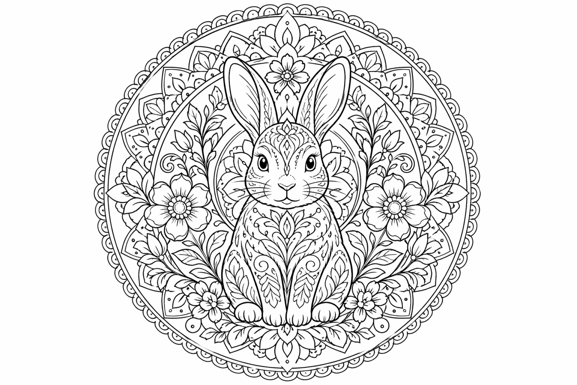 Hasenblüten-Mandala - Ausmalbild ab Erwachsene