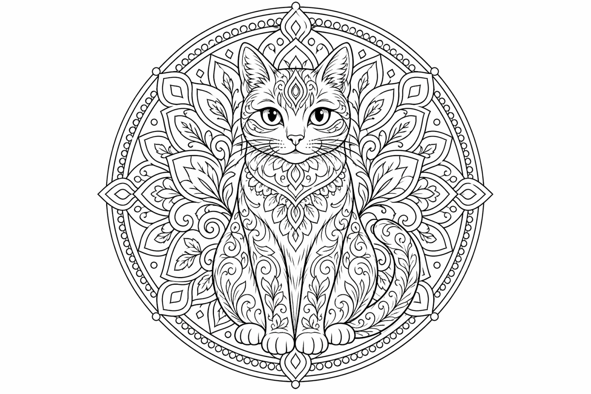 Katzenornament-Mandala - Ausmalbild ab Erwachsene
