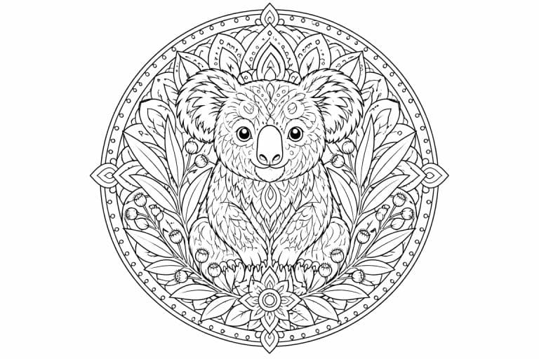 Koalablätter-Mandala - Ausmalbild ab Erwachsene
