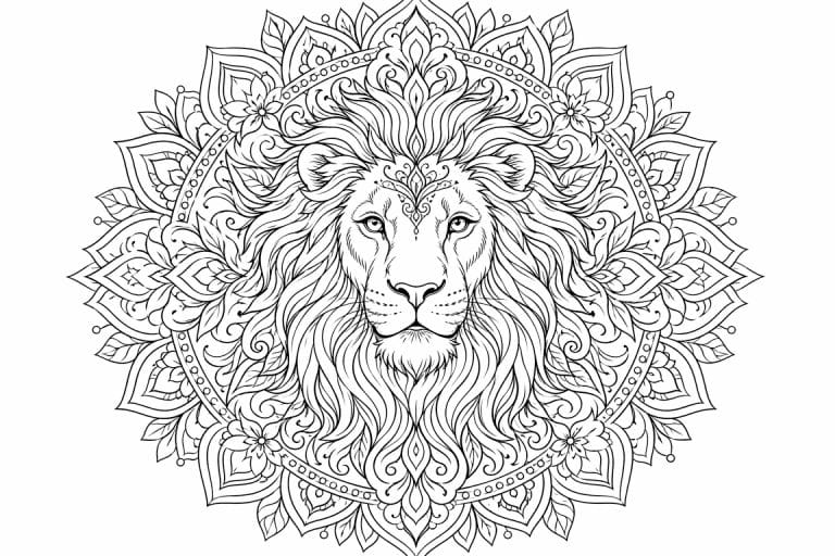 Löwen Mandala - Ausmalbild ab Erwachsene